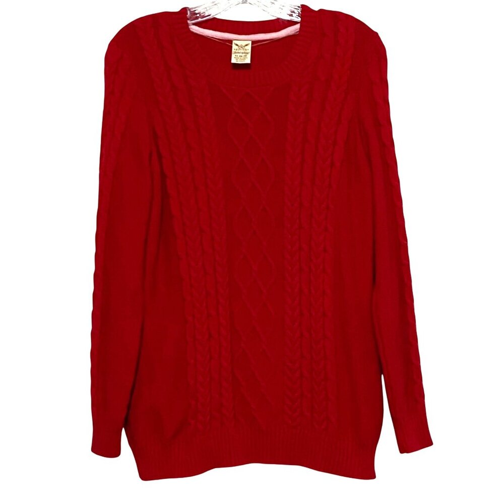 Vtg‎ 90s Womens Red Fisherman Cable Knit Sweater Valentine Christmas Preppy Bold
